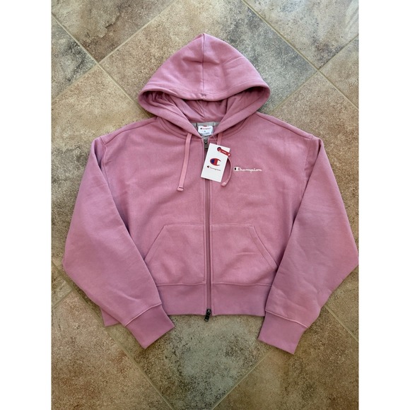 Champion Tops - Women's Champion Pink Relaxed Cropped Fleece Zip Hoodie Size Large NWT